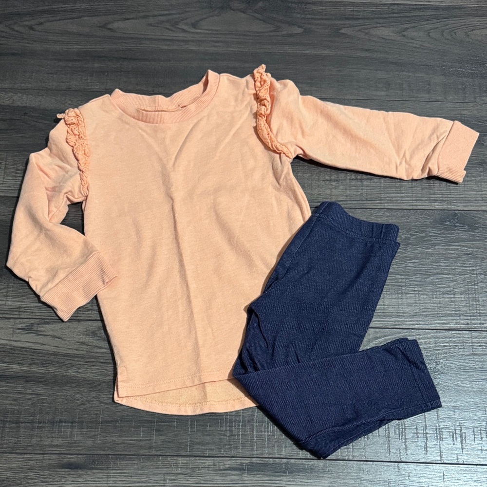Oshkosh Peach and Carter’s Navy Denim style leggings